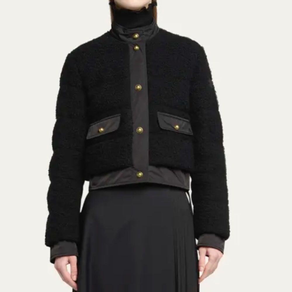 Moncler Blandy Tweed Short Down Jacket Black Size Small NWT